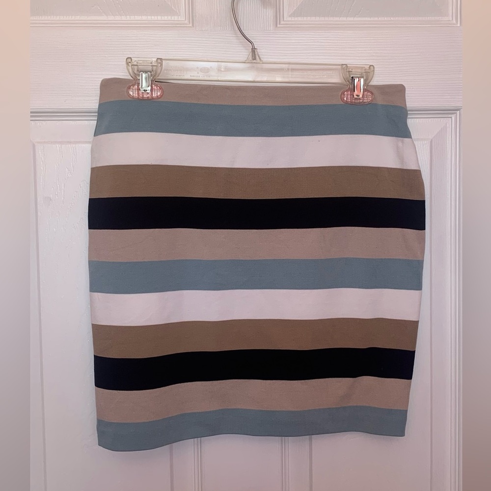 Ann Taylor Striped Pencil Skirt in Blue, Tan, Black & White
